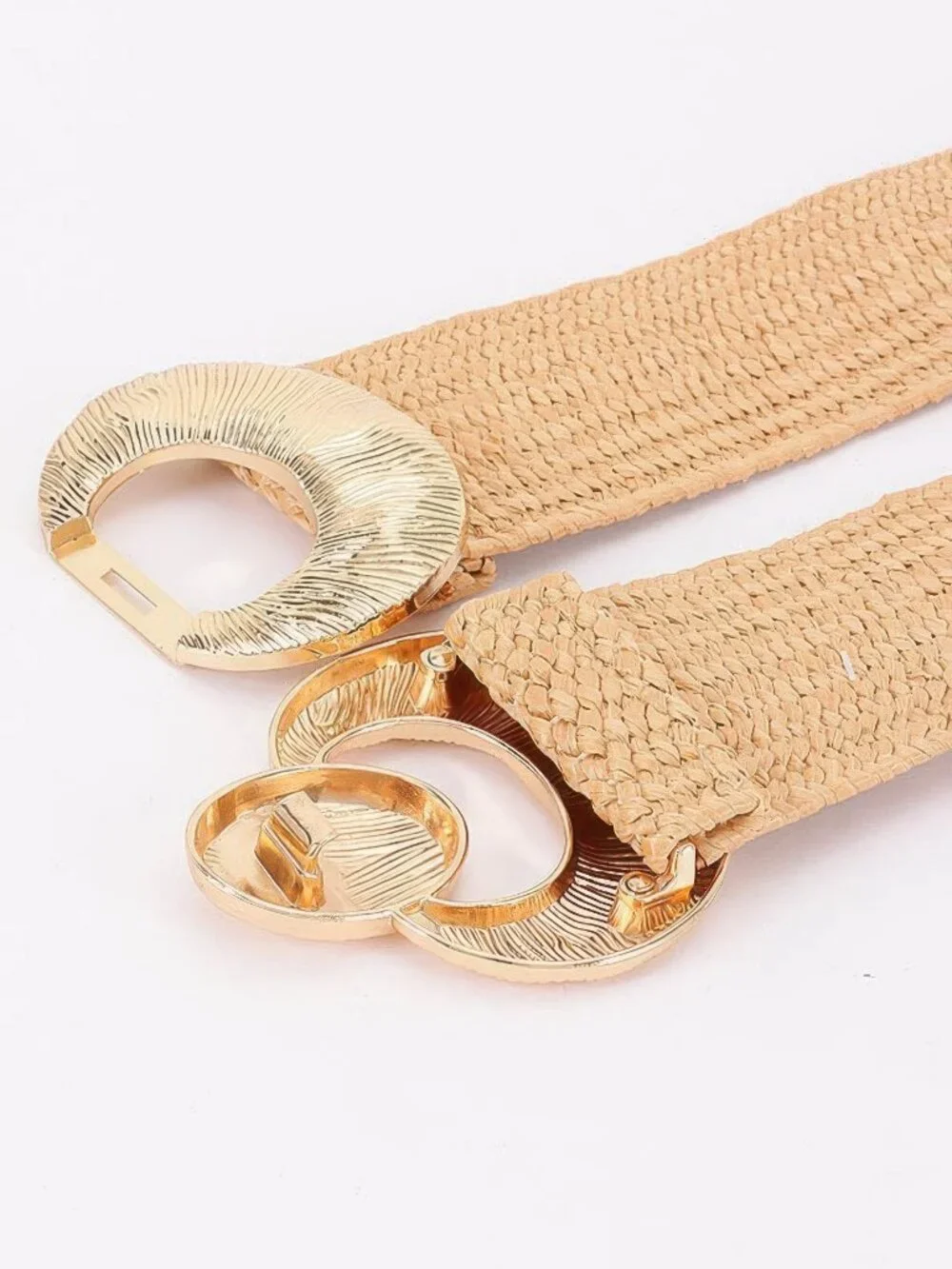 Faux Straw Big Metal Buckle Elastic Plus Size Belt